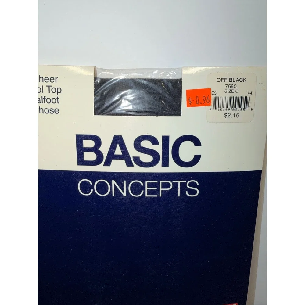 Basic Concepts Vintage Off Black Day Sheer Control Top Pantyhose Sandalfoot Sz C